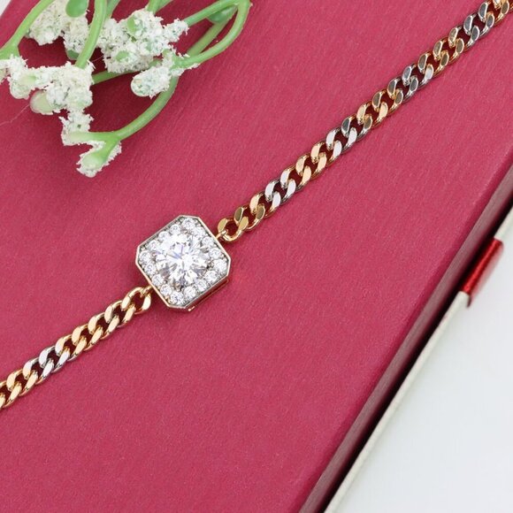 "Two-Tone Chain Bracelet with Sparkling Centerpiece, XPBL0787 - Picture 9 of 13